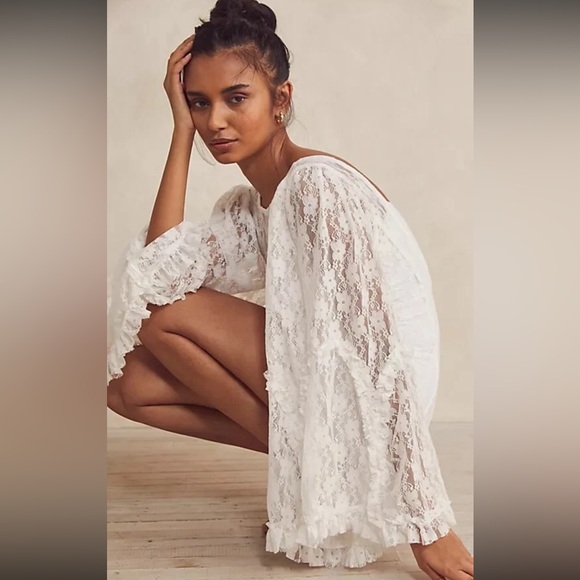 Free People Bali Valentina Slip Dress XS  Ivory White Lace Bell Sleeve Worn Once - Picture 6 of 11